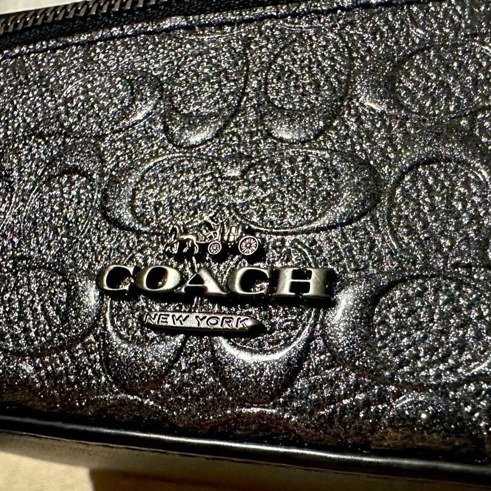 Coach Travel Jewelry Case - Signature Black Embossed Leather